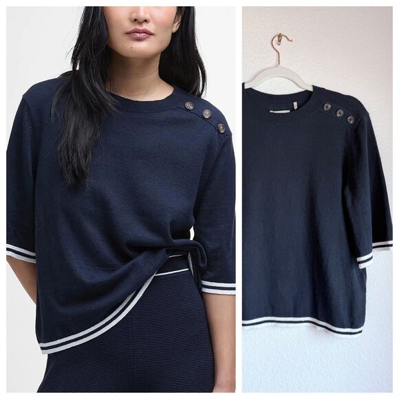 NWT Barbour Women's Genevieve Crewneck Jumper in Dark Navy Size 4 - Picture 1 of 13